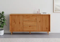 OTTO home Sideboard »MalmedyFront mit gefrästen Rillen« Kommode aus massivem Kiefernholz, Push-to-open, Breite 160 cm