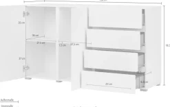 OTTO home Sideboard »Metric,Breite 138 cm, grifflose Kommode 2 Türen/4 Schubkästen« Schubladenschrank mit viel Stauraum, Einlegeböden verstellbar