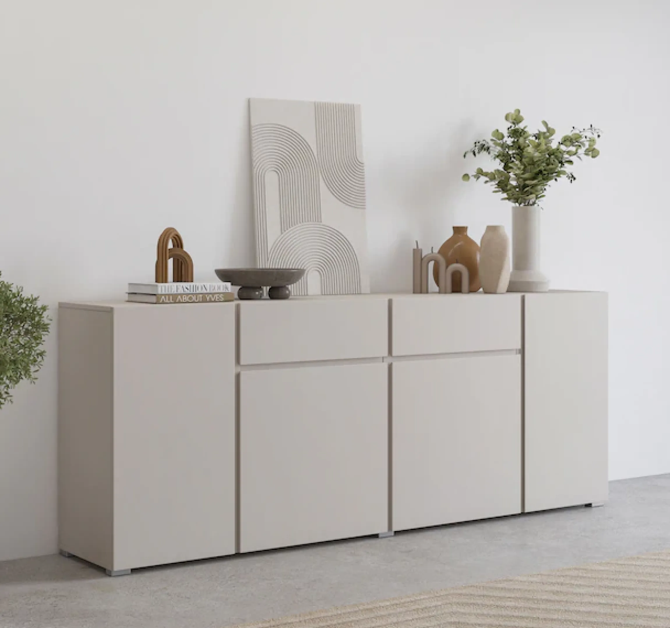 OTTO home Sideboard »Metric,Breite 195 cm, grifflose Kommode 4 Türen/2 Schubkästen« Schubladenschrank mit viel Stauraum, Einlegeböden verstellbar