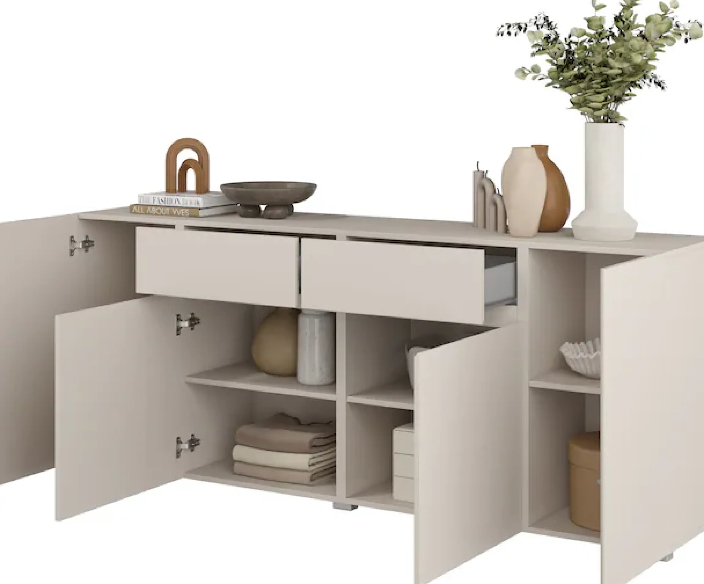 OTTO home Sideboard »Metric,Breite 195 cm, grifflose Kommode 4 Türen/2 Schubkästen« Schubladenschrank mit viel Stauraum, Einlegeböden verstellbar