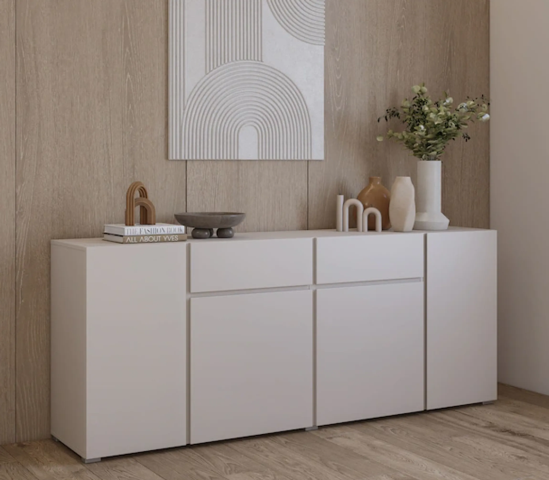 OTTO home Sideboard »Metric,Breite 195 cm, grifflose Kommode 4 Türen/2 Schubkästen« Schubladenschrank mit viel Stauraum, Einlegeböden verstellbar