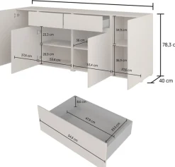 OTTO home Sideboard »Metric,Breite 195 cm, grifflose Kommode 4 Türen/2 Schubkästen« Schubladenschrank mit viel Stauraum, Einlegeböden verstellbar