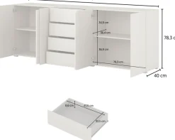 OTTO home Sideboard »Metric,Breite 222 cm, grifflose Kommode 4 Türen/4 Schubkästen« Schubladenschrank mit viel Stauraum, Einlegeböden verstellbar