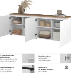 OTTO home Sideboard »Modo, Breite 200 cm, moderne grifflose Kommode 4Türen« Anrichte mit viel Stauraum, Einlegeböden verstellbar