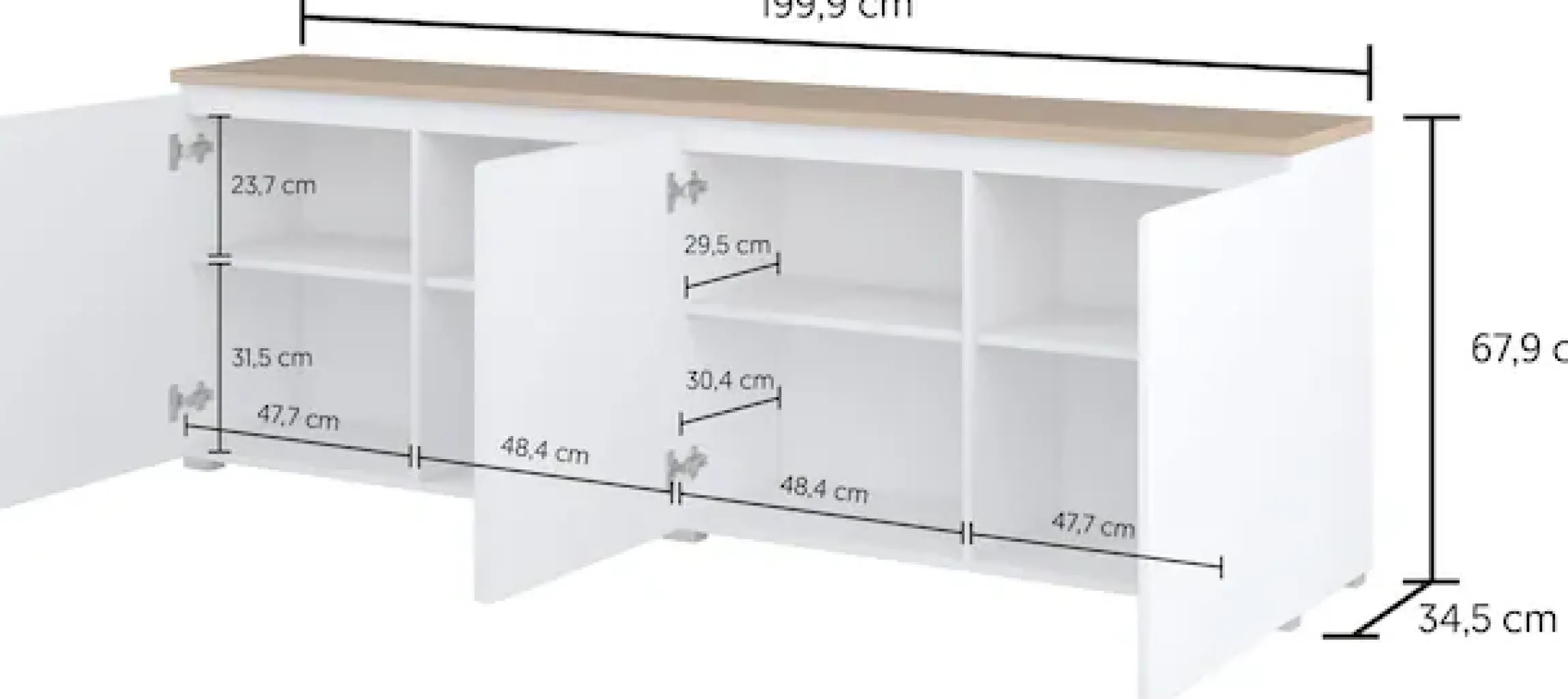 OTTO home Sideboard »Modo, Breite 200 cm, moderne grifflose Kommode 4Türen« Anrichte mit viel Stauraum, Einlegeböden verstellbar