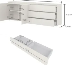 OTTO home Sideboard »Modo, Breite 200 cm, moderne grifflose Kommode 2Türen/3 SK« Schubladenkommode mit viel Stauraum, Einlegeböden verstellbar