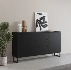 OTTO home Sideboard »Modo II, Breite 150 cm, moderne grifflose Kommode 2Türen/3 SK« Schubladenkommode viel Stauraum, Einlegeböden verstellbar, Metallkufen