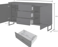 OTTO home Sideboard »Modo II, Breite 150 cm, moderne grifflose Kommode 2Türen/3 SK« Schubladenkommode viel Stauraum, Einlegeböden verstellbar, Metallkufen