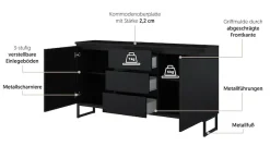 OTTO home Sideboard »Modo II, Breite 150 cm, moderne grifflose Kommode 2Türen/3 SK« Schubladenkommode viel Stauraum, Einlegeböden verstellbar, Metallkufen