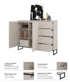 OTTO home Sideboard »Modo II, Breite 150 cm, moderne grifflose Kommode 2Türen/4 SK« Schubladenschrank viel Stauraum, Einlegeböden verstellbar, Metallkufen