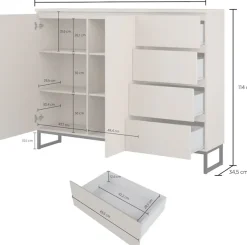 OTTO home Sideboard »Modo II, Breite 150 cm, moderne grifflose Kommode 2Türen/4 SK« Schubladenschrank viel Stauraum, Einlegeböden verstellbar, Metallkufen