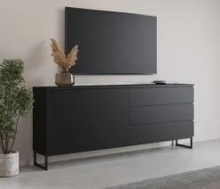OTTO home Sideboard »Modo II, Breite 200 cm, moderne grifflose Kommode 2Türen/3 SK« Schubladenkommode viel Stauraum, Einlegeböden verstellbar, Metallkufen