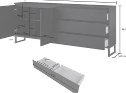 OTTO home Sideboard »Modo II, Breite 200 cm, moderne grifflose Kommode 2Türen/3 SK« Schubladenkommode viel Stauraum, Einlegeböden verstellbar, Metallkufen