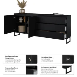 OTTO home Sideboard »Modo II, Breite 200 cm, moderne grifflose Kommode 2Türen/3 SK« Schubladenkommode viel Stauraum, Einlegeböden verstellbar, Metallkufen