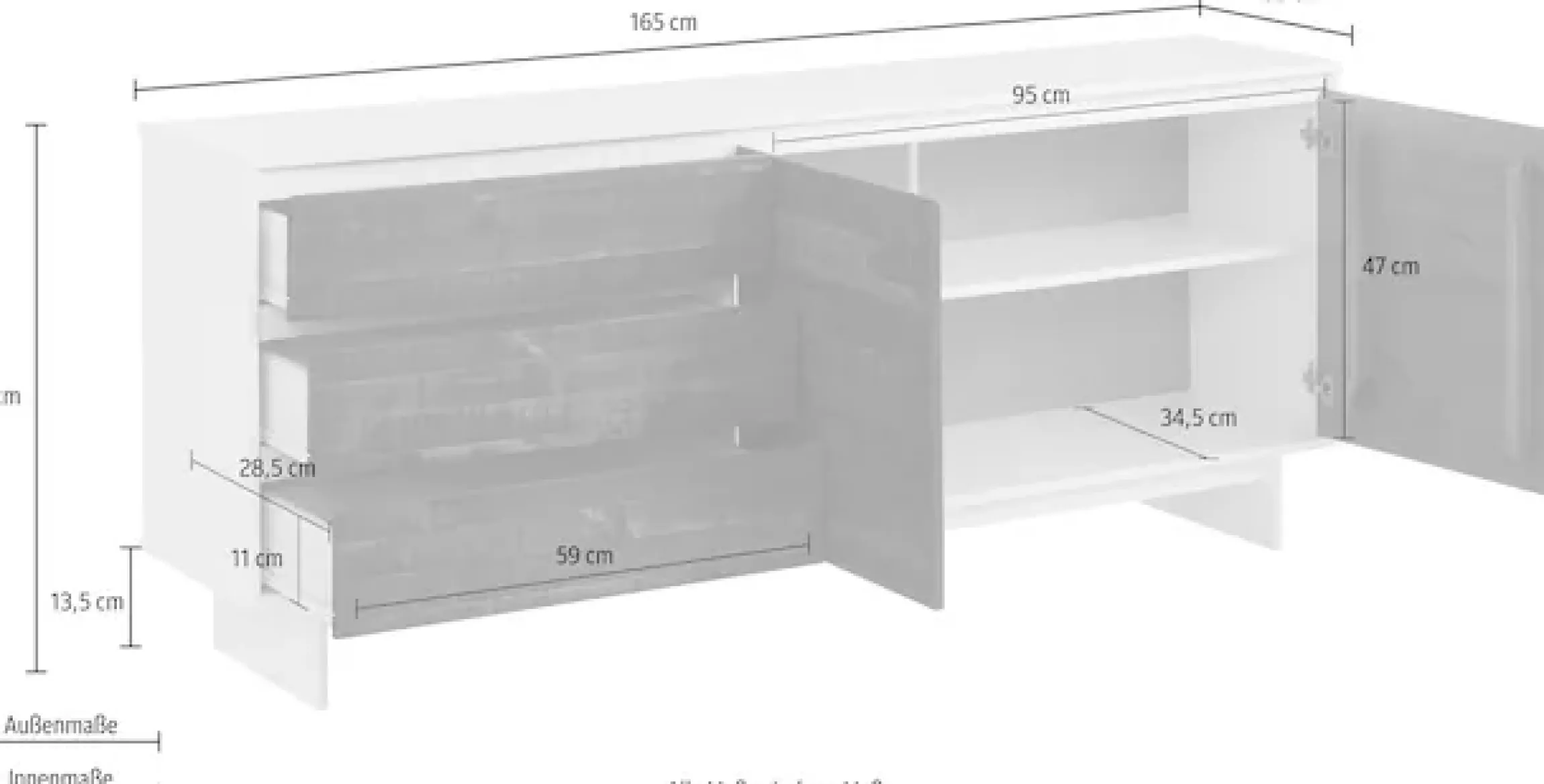 OTTO home Sideboard »Morgan« Kommode aus massivem Kiefernholz, mit Griffmulden, Breite 165 cm