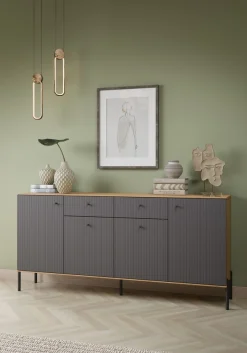 OTTO home Sideboard »Nursia« Sideboard, Breite 184 cm, mit geriffelten Fronten, auf Metallfüßen