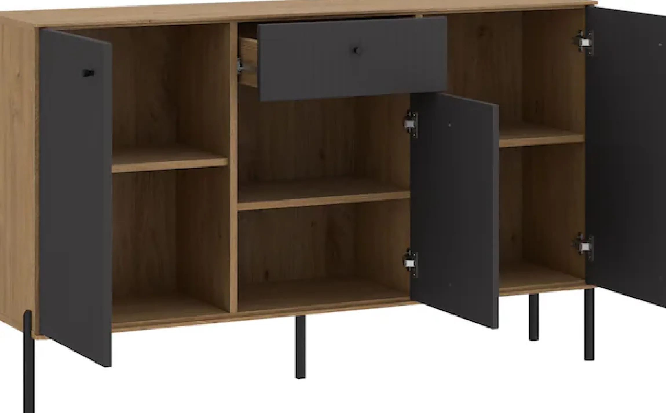 OTTO home Sideboard »Nursia« Sideboard, Breite 136 cm, mit geriffelten Fronten, auf Metallfüßen