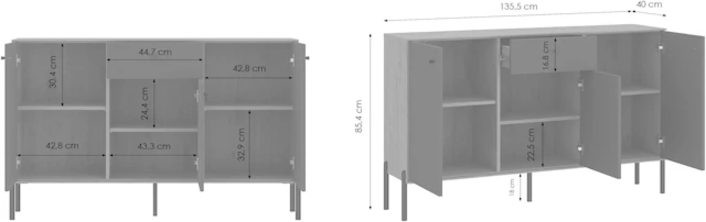 OTTO home Sideboard »Nursia« Sideboard, Breite 136 cm, mit geriffelten Fronten, auf Metallfüßen