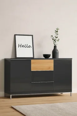 OTTO home Sideboard »Onyx, Kommode mit 3 Schubladen und 2 Türen,UV Lackierung Hochglanz« FSC®-zertifizierter Holzwerkstoff,Kombikommode mit Soft-Close-Funktion, Maße (B/T/H) 152/45/88cm