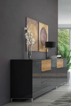 OTTO home Sideboard »Onyx, Kommode mit 3 Schubladen und 2 Türen,UV Lackierung Hochglanz« FSC®-zertifizierter Holzwerkstoff,Kombikommode mit Soft-Close-Funktion, Maße (B/T/H) 152/45/88cm