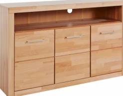 OTTO home Sideboard »Ribe,130cm breit, Fronten Massivholz,7 Fächer« Holz massiv, Holzwerkstoff, Metall Griffe,3 Türen