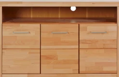 OTTO home Sideboard »Ribe,130cm breit, Fronten Massivholz,7 Fächer« Holz massiv, Holzwerkstoff, Metall Griffe,3 Türen