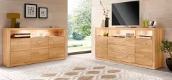 OTTO home Sideboard »Ribe,130cm breit, Fronten Massivholz,7 Fächer« Holz massiv, Holzwerkstoff, Metall Griffe,3 Türen