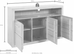 OTTO home Sideboard »Ribe,130cm breit, Fronten Massivholz,7 Fächer« Holz massiv, Holzwerkstoff, Metall Griffe,3 Türen