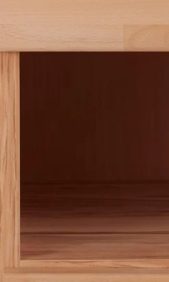 OTTO home Sideboard »Ribe,130cm breit,Fronten Massivholz,2Türen mit gehärtetem Glaseinsatz« Korpus aus Holzwerkstoff, Metall Griffe,7 Fächer, Böden versetzbar