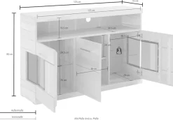 OTTO home Sideboard »Ribe,130cm breit,Fronten Massivholz,2Türen mit gehärtetem Glaseinsatz« Korpus aus Holzwerkstoff, Metall Griffe,7 Fächer, Böden versetzbar