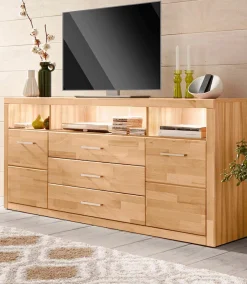 OTTO home Sideboard »Ribe,180cm breit, Fronten Massivholz,7 Fächer« Holz massiv, Holzwerkstoff, Metall Griffe,2Türen,3Schubladen