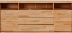 OTTO home Sideboard »Ribe,180cm breit, Fronten Massivholz,7 Fächer« Holz massiv, Holzwerkstoff, Metall Griffe,2Türen,3Schubladen