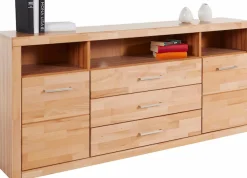 OTTO home Sideboard »Ribe,180cm breit, Fronten Massivholz,7 Fächer« Holz massiv, Holzwerkstoff, Metall Griffe,2Türen,3Schubladen