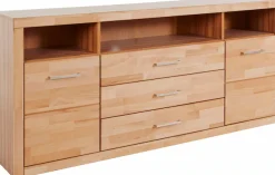 OTTO home Sideboard »Ribe,180cm breit, Fronten Massivholz,7 Fächer« Holz massiv, Holzwerkstoff, Metall Griffe,2Türen,3Schubladen