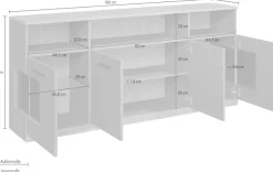 OTTO home Sideboard »Ribe,180cm breit,80cm hoch, 9 Fächer« Oberplatte Eiche massiv,schwarze Metall Griffe,2 Türen mit Glaseinsatz