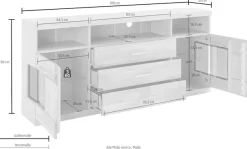 OTTO home Sideboard »Ribe,180cm breit, Fronten Massivholz,7 Fächer,Böden versetzbar« Korpus Holzwerkstoff,Türen mit Glaseinsatz,3 breite Schubladen