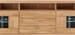 OTTO home Sideboard »Ribe,180cm breit, Fronten Massivholz,7 Fächer,Böden versetzbar« Korpus Holzwerkstoff,Türen mit Glaseinsatz,3 breite Schubladen