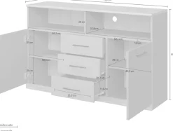 OTTO home Sideboard »Ribe,130cm breit,80cm hoch,Türen und Schubladen,6 Fächer« Oberplatte Eiche massiv,schwarze Metall Griffe