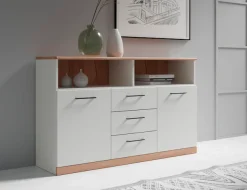 OTTO home Sideboard »Ribe,130cm breit,80cm hoch,Oberplatte Holz massiv,6 Fächer« Oberplatte Kernbuche massiv,schwarze Metall Griffe