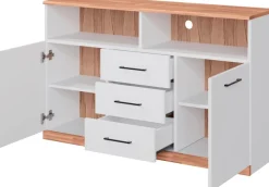 OTTO home Sideboard »Ribe,130cm breit,80cm hoch,Oberplatte Holz massiv,6 Fächer« Oberplatte Kernbuche massiv,schwarze Metall Griffe