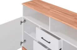OTTO home Sideboard »Ribe,130cm breit,80cm hoch,Oberplatte Holz massiv,6 Fächer« Oberplatte Kernbuche massiv,schwarze Metall Griffe