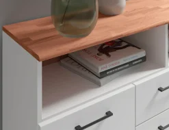 OTTO home Sideboard »Ribe,130cm breit,80cm hoch,Oberplatte Holz massiv,6 Fächer« Oberplatte Kernbuche massiv,schwarze Metall Griffe