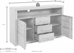OTTO home Sideboard »Ribe,130cm breit,80cm hoch,Oberplatte Holz massiv,6 Fächer« Oberplatte Kernbuche massiv,schwarze Metall Griffe