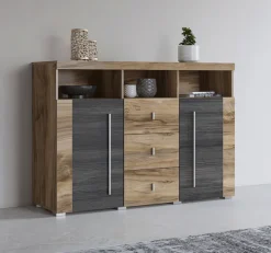 OTTO home Sideboard »Roger,Breite 132cm, stilvolle Schrank, 2 Holztüren 3 Schubladen« Kommode mit viel Stauraum, Einlegeböden verstellbar