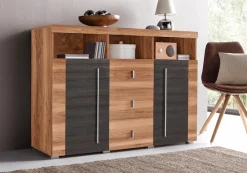 OTTO home Sideboard »Roger,Breite 132cm, stilvolle Schrank, 2 Holztüren 3 Schubladen« Kommode mit viel Stauraum, Einlegeböden verstellbar