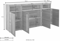 OTTO home Sideboard »Roger,Breite 182cm, stilvolle Schrank mit 4 Türen« Kommode mit viel Stauraum, Einlegeböden verstellbar