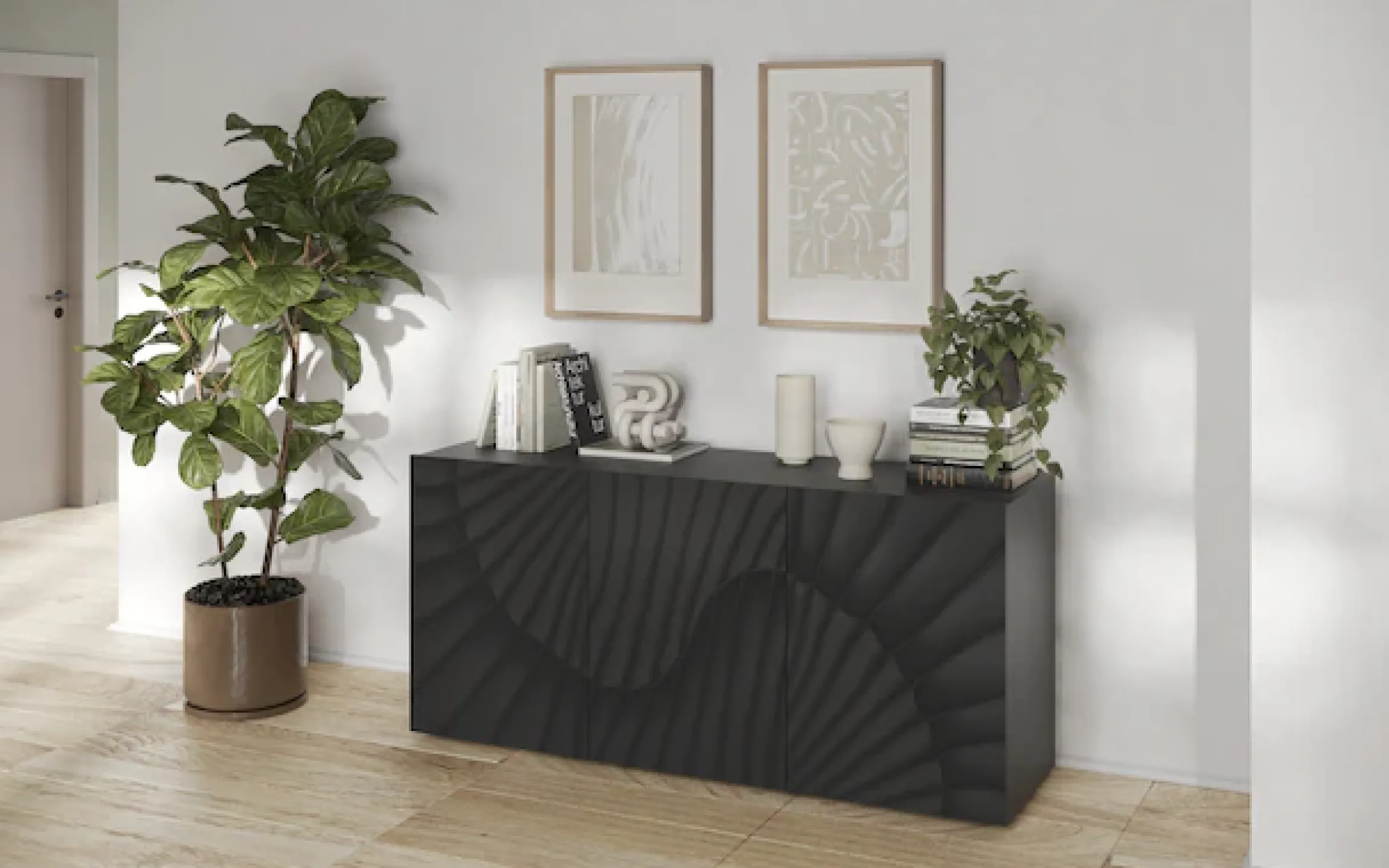 OTTO home Sideboard »Snake, Kommode, Anrichte, Stauraummöbel Breite 181 cm, Siebdruck-Front« moderne Wohnmöbel, 3 Türen, viel Stauraum, stilvoll und funktional