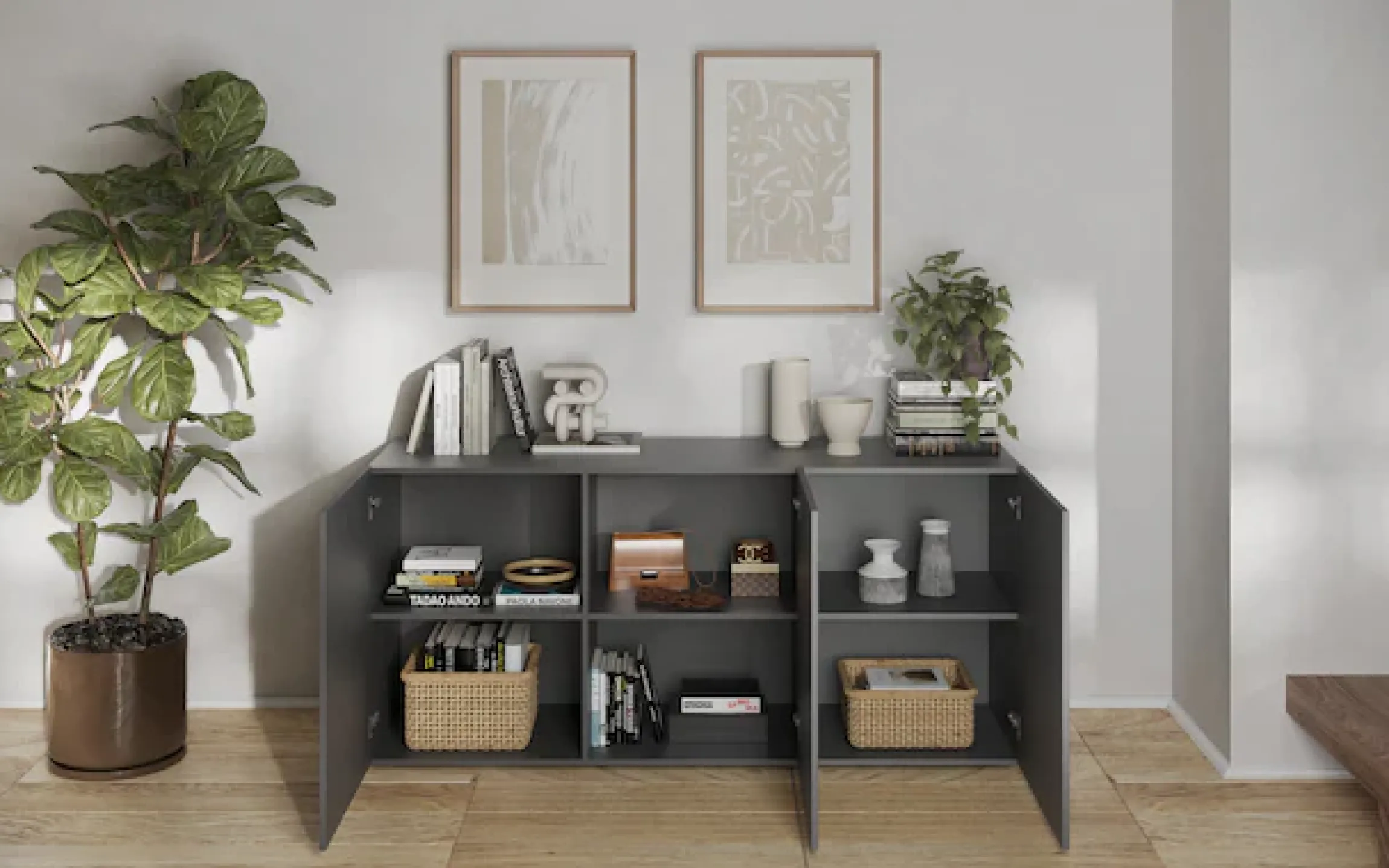 OTTO home Sideboard »Snake, Kommode, Anrichte, Stauraummöbel Breite 181 cm, Siebdruck-Front« moderne Wohnmöbel, 3 Türen, viel Stauraum, stilvoll und funktional