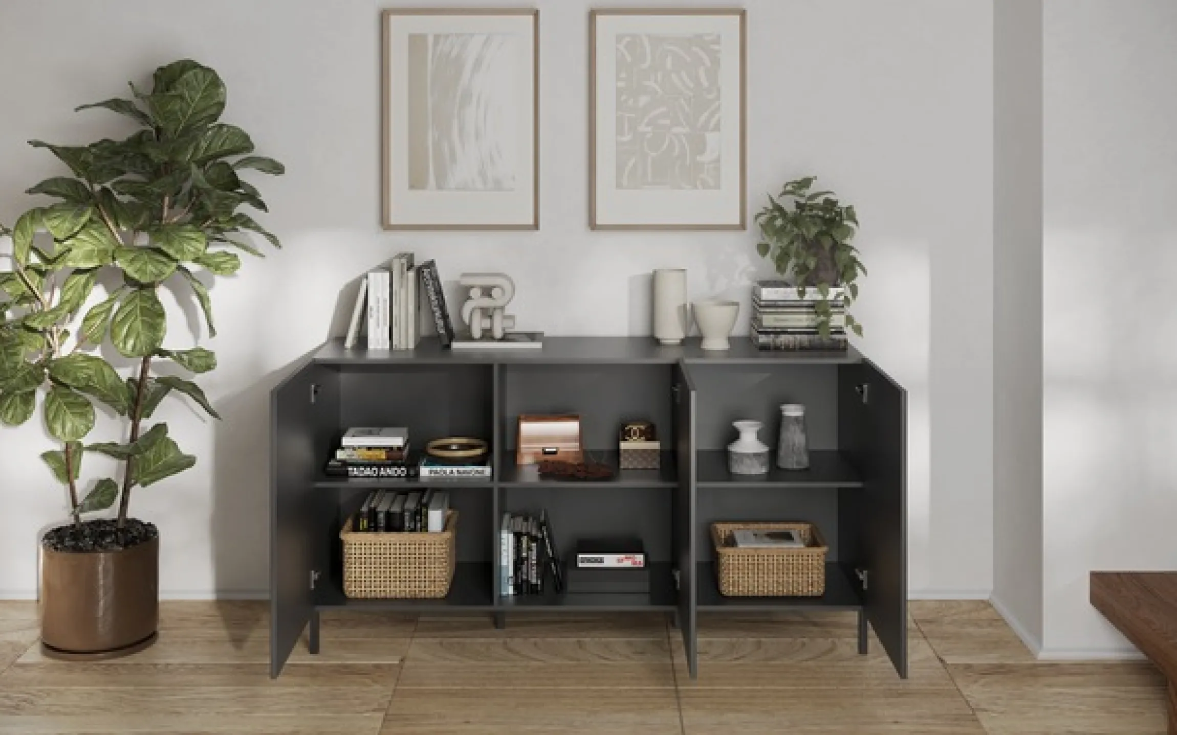 OTTO home Sideboard »Snake, Kommode, Anrichte, Stauraummöbel Breite 181 cm, Siebdruck-Front« moderne Wohnmöbel, 3 Türen, viel Stauraum, stilvoll und funktional