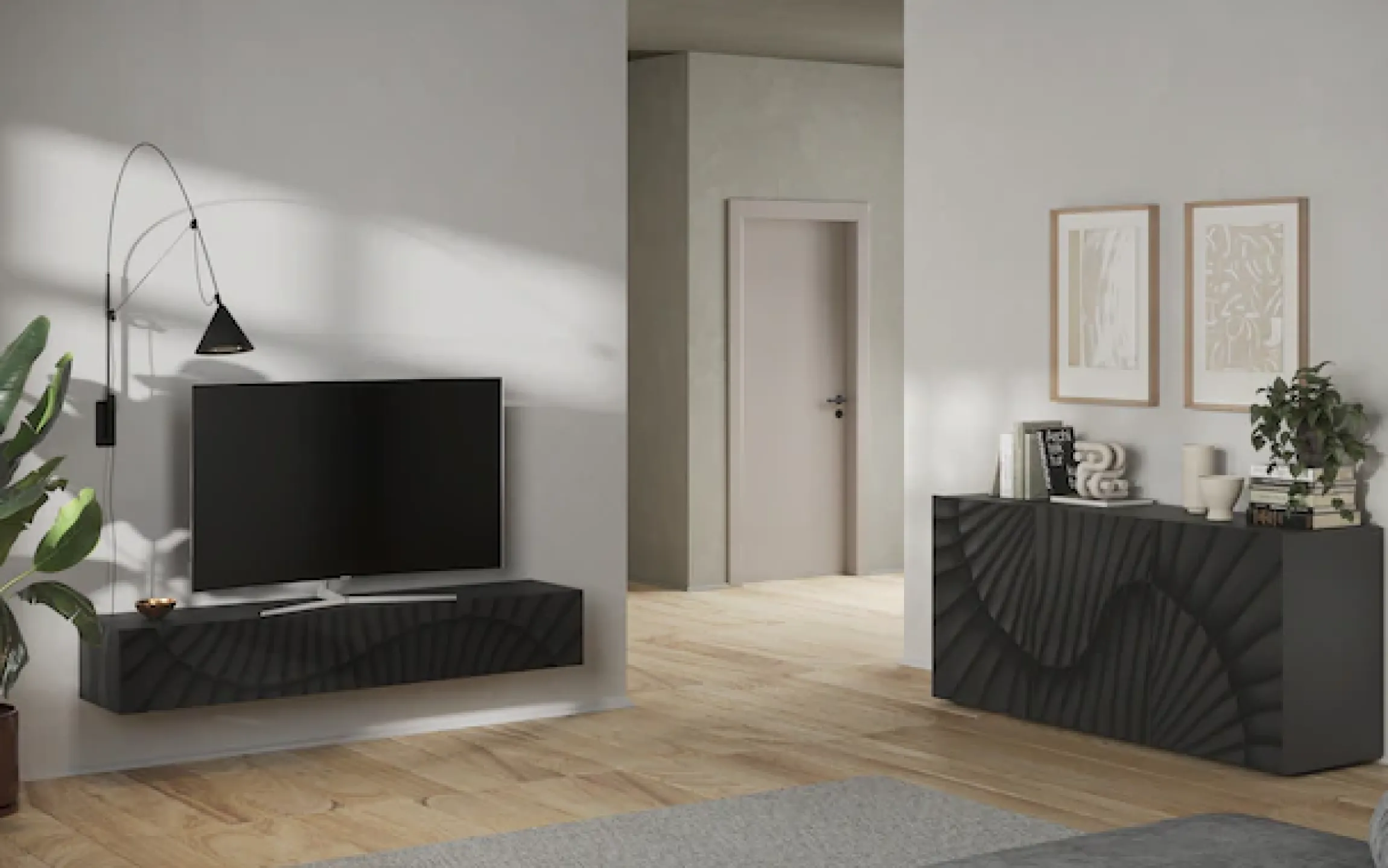 OTTO home Sideboard »Snake, Kommode, Anrichte, Stauraummöbel Breite 181 cm, Siebdruck-Front« moderne Wohnmöbel, 3 Türen, viel Stauraum, stilvoll und funktional